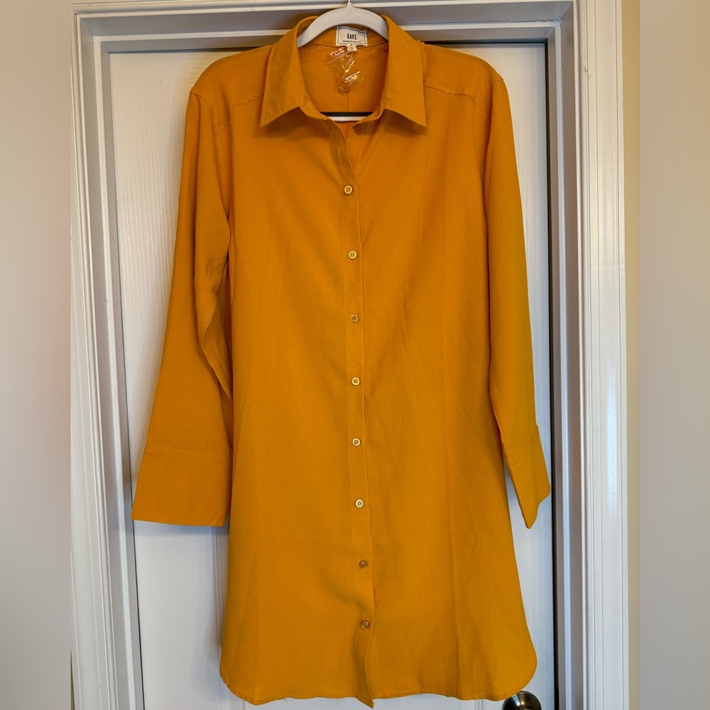 Collard Button Down Long Sleeve Dress - Pastel Orange - Size Large